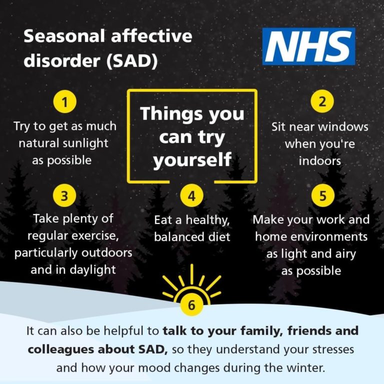 a poster from the NHS giving advice on how to prevent seasonal affective disorder