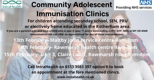poster for child adolescent immunisation clinics hosted by intra health